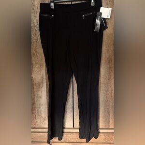8th Madison Black Straight Leg Women's Pants with Zipper Details
